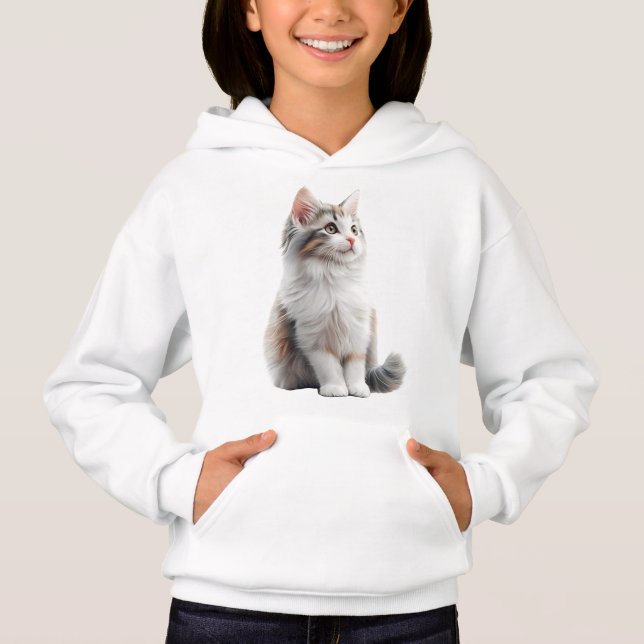 Cute Cat Illustration Girls' Turtle Neck Sweater  (Front)
