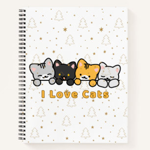 Cute Cat Illustration I Love Cats Kawaii Cartoon D Notebook