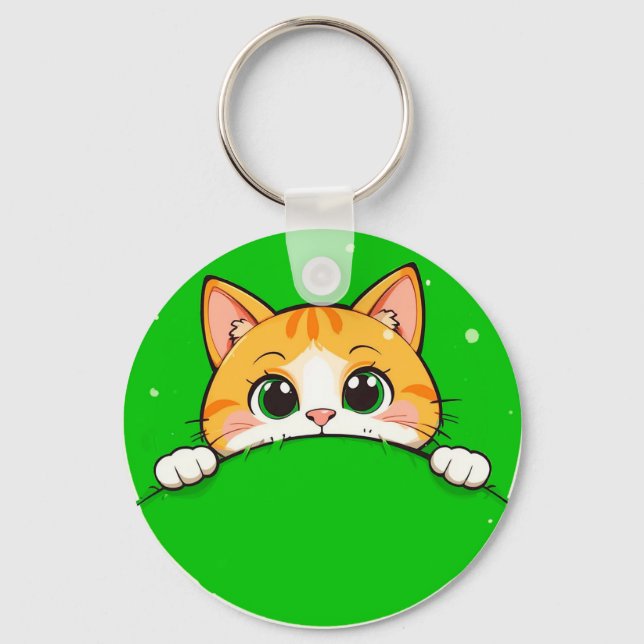 Cute Cat Illustration Key Ring (Front)