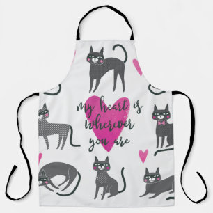 Cute cat illustration. Love lettering Apron