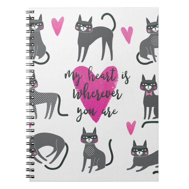 Cute cat illustration. Love lettering Notebook (Front)