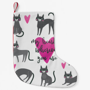 Cute cat illustration. Love lettering Small Christmas Stocking
