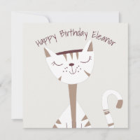 Cute Cat Illustration Name Happy Birthday card