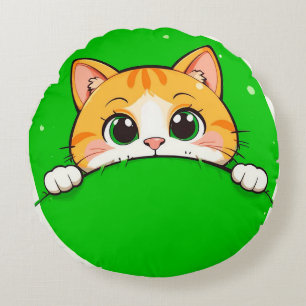 Cute Cat Illustration Round Cushion
