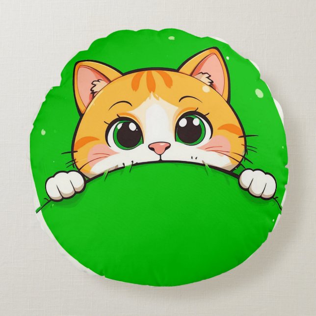 Cute Cat Illustration Round Cushion (Front)
