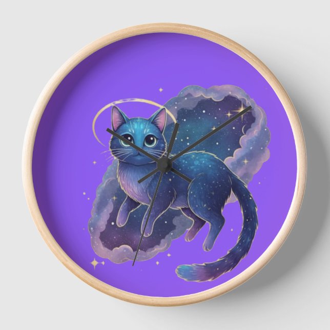 Cute Cat Illustration Wall Clock (Front)