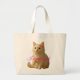 Cute Cat "I'm Just A Girl" Customisable Quote Large Tote Bag