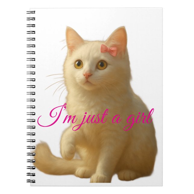 Cute Cat "I'm Just A Girl" Customisable Quote Notebook (Front)