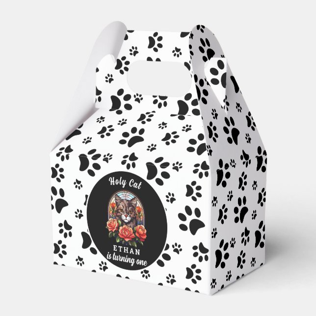 cute cat, I'm One | cat Girl 1st Birthday Favour Box (Front Side)