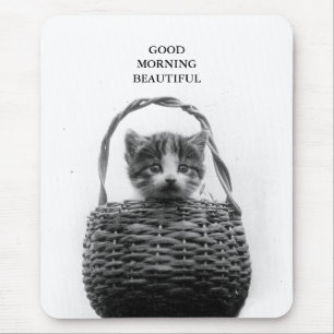 Cute Cat in a Basket Vintage Photo Mouse Pad