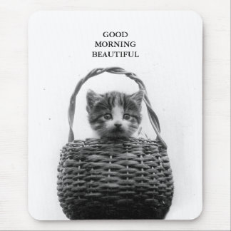 Cute Cat in a Basket Vintage Photo Mouse Pad