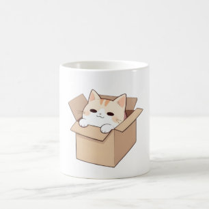Cute Cat in a Box Kawaii Sticker Design Coffee Mug