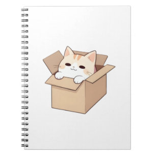 Cute Cat in a Box Kawaii Sticker Design Notebook