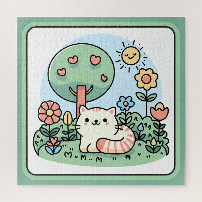 Cute Cat In A Garden Doodle Art Jigsaw Puzzle (Vertical)