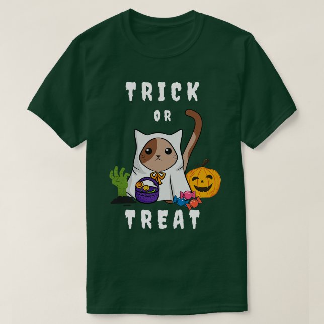 Cute Cat in a Halloween Costume on a Dark T-Shirt (Design Front)