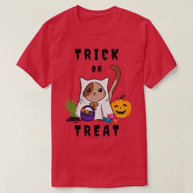 Cute Cat in a Halloween Costume T-Shirt (Design Front)