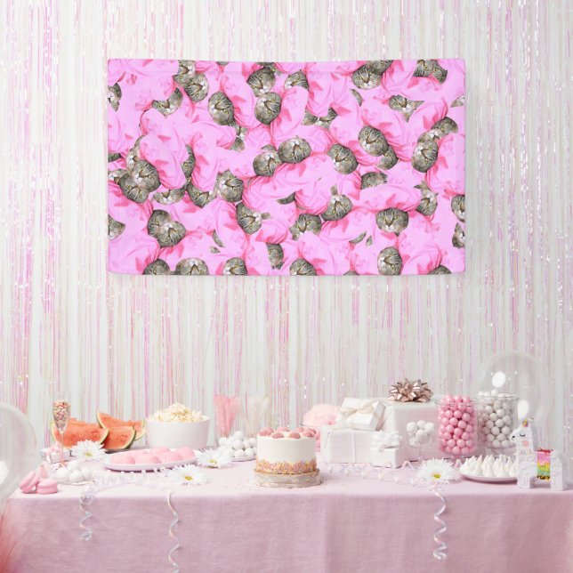 Cute Cat in a Pink Cap Pattern Random Banner (Party)