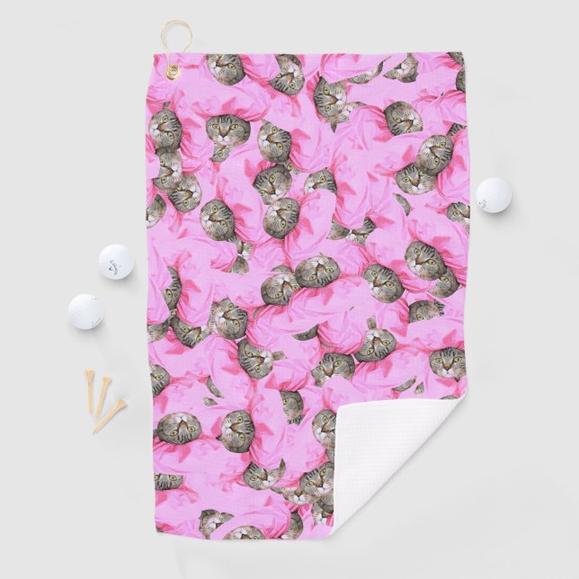 Cute Cat in a Pink Cap Pattern Random Golf Towel (InSitu)