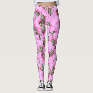 Cute Cat in a Pink Cap Pattern Random Leggings