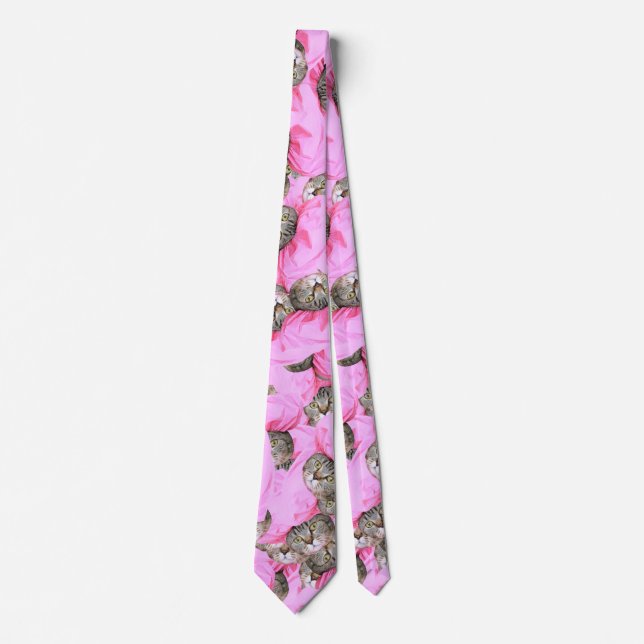 Cute Cat in a Pink Cap Pattern Random Tie (Front)
