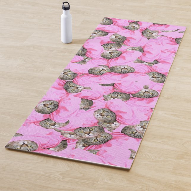 Cute Cat in a Pink Cap Pattern Random Yoga Mat (In Situ)