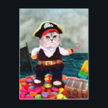 Cute cat in a pirate costume postcard<br><div class="desc">cat kitty feline kitten,  cats kittens pet Pirate,  candy tabby costumed,  cool humour paw,  hat cute funny lover , cat kitty feline , kitten cats kittens pet</div>