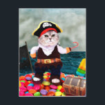 Cute cat in a pirate costume postcard<br><div class="desc">cat kitty feline kitten,  cats kittens pet Pirate,  candy tabby costumed,  cool humour paw,  hat cute funny lover , cat kitty feline , kitten cats kittens pet</div>