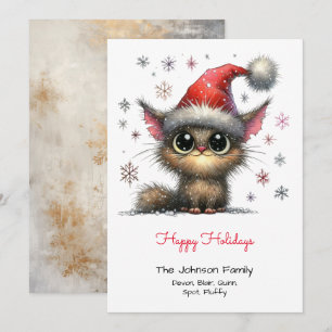 Cute Cat in a Santa Hat Red Happy Holiday Card