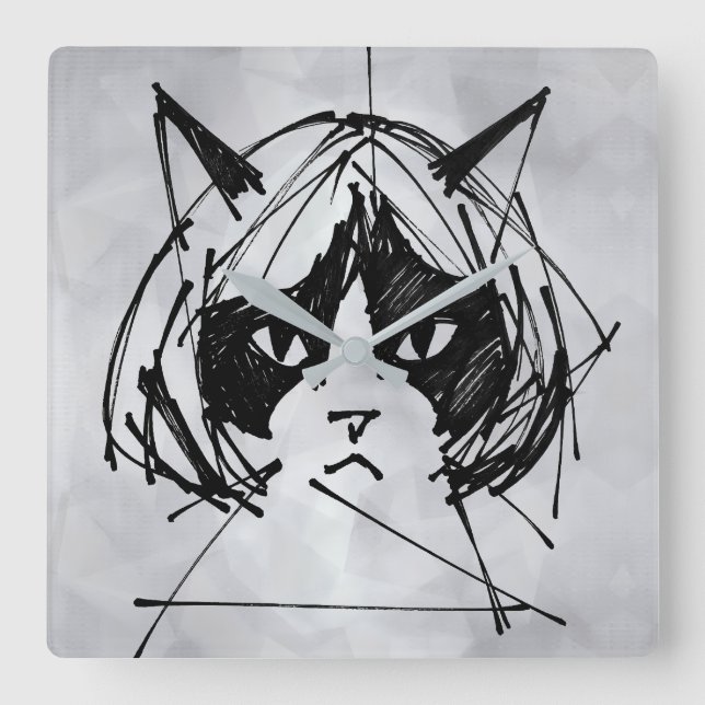 Cute Cat in a Wig (Style 3 +BG) Fine Art Square Wall Clock (Front)