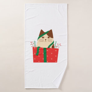Cute cat In Christmas Hat Bath Towel