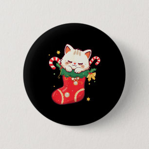 Cute Cat In Christmas Stocking Kawaii Anime Xmas G 6 Cm Round Badge