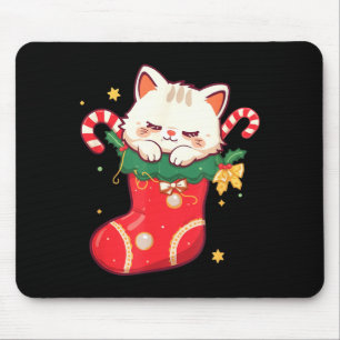 Cute Cat In Christmas Stocking Kawaii Anime Xmas G Mouse Pad