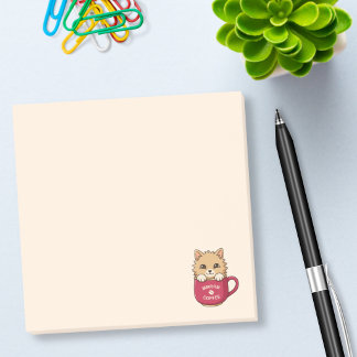 Cute Cat in Coffee Mug Beige Post-it Notes