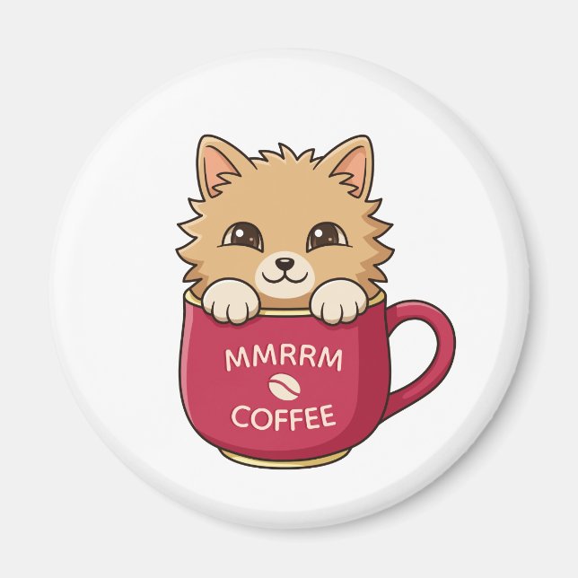 Cute Cat in Coffee Mug Custom Text Magnet (Front)