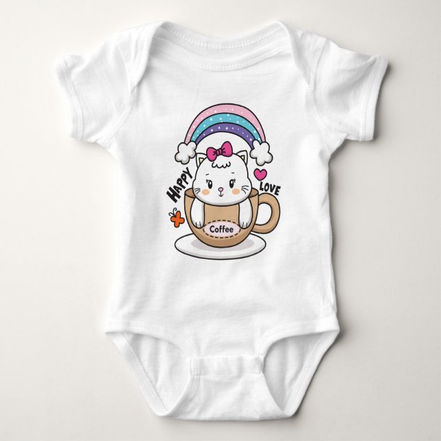 Cute cat in cup baby bodysuit (Front)