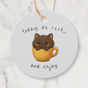 Cute Cat in Cup Gift Tags Favour Box Tags