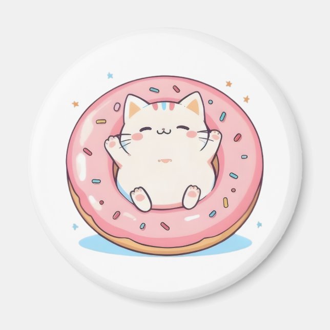 Cute Cat in Doughnut Kawaii Sweet Design Magnet (Front)