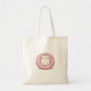 Cute Cat in Doughnut Kawaii Sweet Design Tote Bag