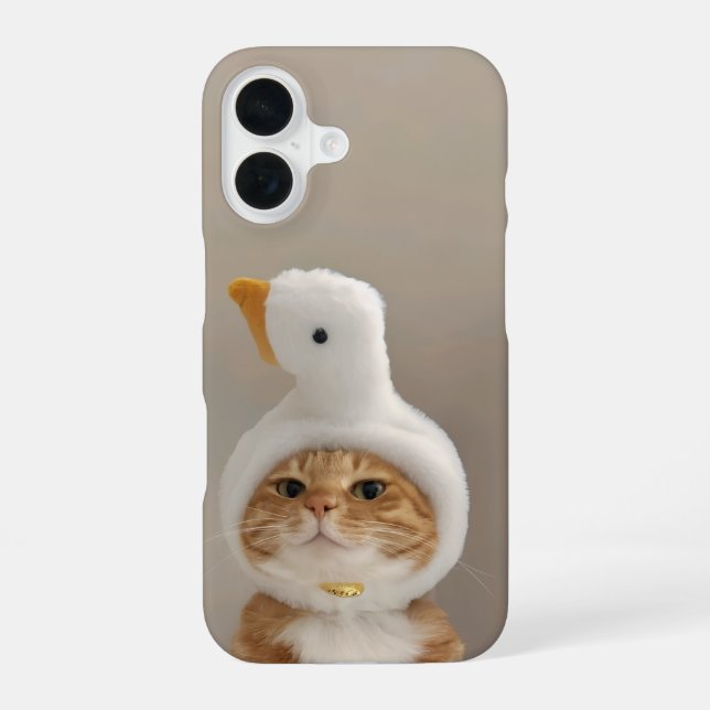 Cute Cat in Duck Hat iPhone 16 Slim Fit Case (Back)