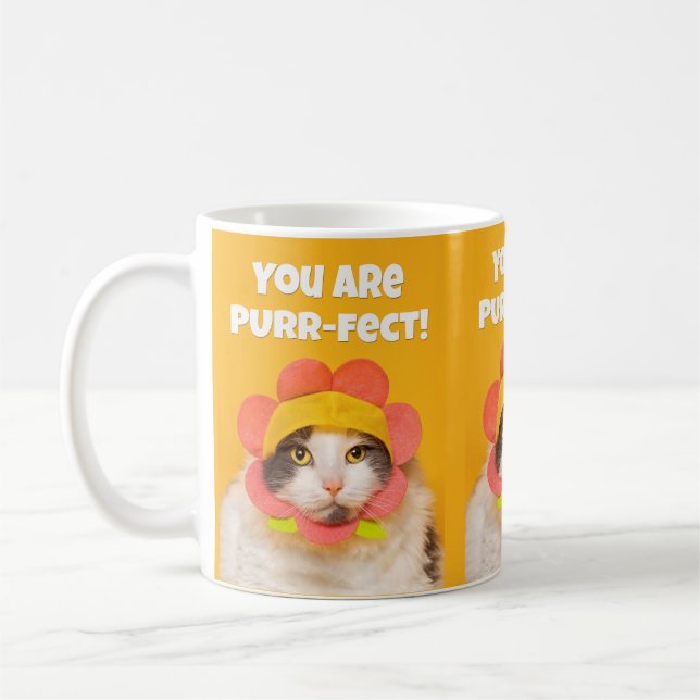 Cute Cat in Flower Hat Humour  Coffee Mug (Left)