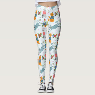 Cute Cat In Flowers Garden Pattern Leggings