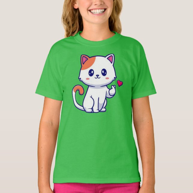 Cute Cat in Love Sign Hand-57577 T-Shirt (Front)