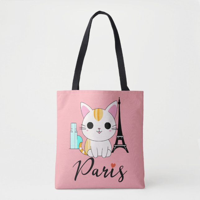 Cute cat in Paris Tote Bag (Front)