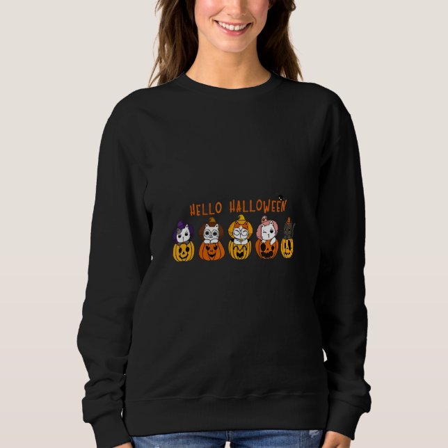 Cute Cat In Pumpkin Halloween Sweatshirt (Front)