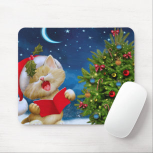 Cute cat in Santa Claus hat cartoon Mouse Pad