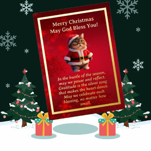 Cute Cat in Santa Hat Foil Card