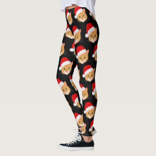 Cute Cat in Santa Hat Pattern Leggings