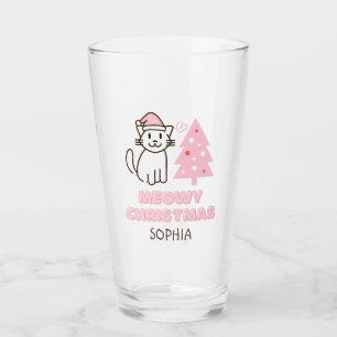 Cute Cat in Santa Hat&Tree Meowy Christmas Pastel Glass