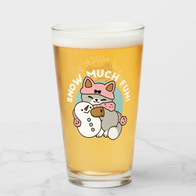 Cute Cat in Snow Gear with Snowman Art Glass (Front Filled)