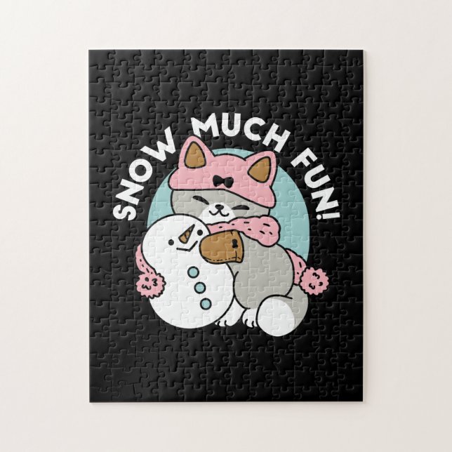 Cute Cat in Snow Gear with Snowman Art Jigsaw Puzzle (Vertical)